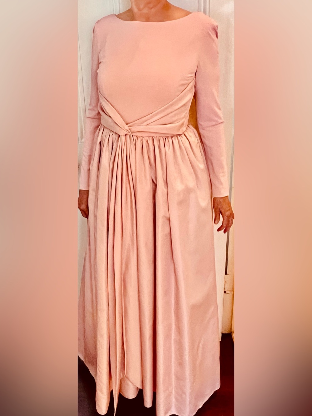 Blush Pink Evening Gown with Simple Twisted Waist Detail